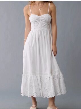 American Eagle Outfitters | Dresses | American Eagle White Maxi Dress With  Tie Bow Sleeves | Poshmark
